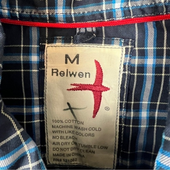 Relwen Blue Plaid Long Sleeve Button Front Shirt - Picture 4 of 4